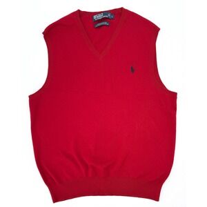 Vintage Polo Ralph Lauren Sweater Vest Mens Large Red Pony Logo Blue Pima Cotton